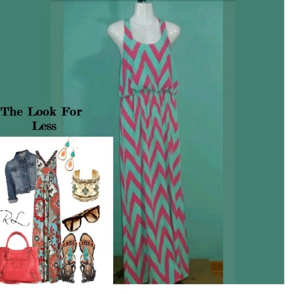 Yahada Dresses & Skirts - Yahada Turquoise  Fuchsia Chevron Print Maxi Dress